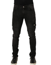 Dolce & Gabbana Black Distressed Cargo Cotton Men Denim Jeans - IT48 | M