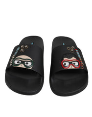 Dolce & Gabbana Black Divers Leather Flats Slides Sandals Beachwear Shoes - EU46/US13 - Sandals