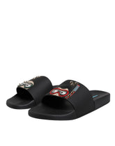 Dolce & Gabbana Black Divers Leather Flats Slides Sandals Beachwear Shoes - EU46/US13 - Sandals