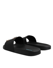 Dolce & Gabbana Black Divers Leather Flats Slides Sandals Beachwear Shoes - EU46/US13 - Sandals
