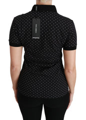 Dolce & Gabbana Black Dotted Collared Polo Shirt Cotton Top - Polos