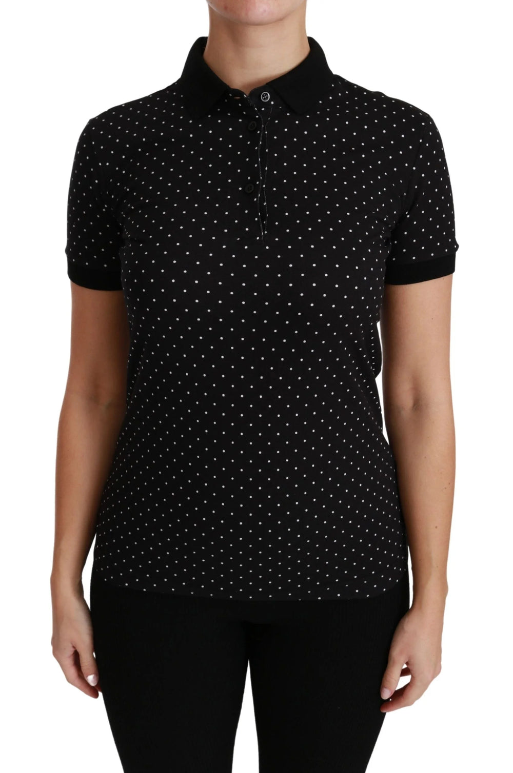 Dolce & Gabbana Black Dotted Collared Polo Shirt Cotton Top - Polos