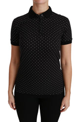 Dolce & Gabbana Black Dotted Collared Polo Shirt Cotton Top - Polos