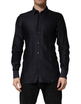 Dolce & Gabbana Black Dotted Cotton Collared GOLD Dress Shirt - IT39 | S