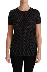 Dolce & Gabbana Black Dotted Crewneck Cotton Top T-shirt - T-Shirts