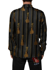 Dolce & Gabbana Black Dotted Tassel Silk Button Down Shirt