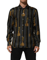 Dolce & Gabbana Black Dotted Tassel Silk Button Down Shirt
