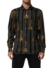 Dolce & Gabbana Black Dotted Tassel Silk Button Down Shirt