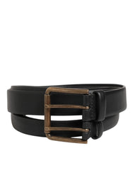 Dolce & Gabbana Black Double Strap Leather Brass Buckle Belt - 90 cm / 36 Inches - Belts