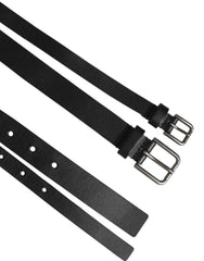 Dolce & Gabbana Black Double Strap Leather Buckle Men Belt - 90 cm / 36 Inches - Belts