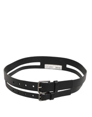 Dolce & Gabbana Black Double Strap Leather Buckle Men Belt - 90 cm / 36 Inches - Belts