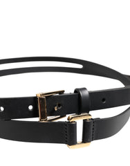 Dolce & Gabbana Black Double Strap Leather Gold Buckle Belt - 115 cm / 46 Inches - Belts