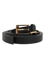 Dolce & Gabbana Black Double Strap Leather Gold Buckle Belt - Belts