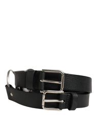 Dolce & Gabbana Black Double Strap Leather Silver Buckle Belt - 140 cm / 56 inch