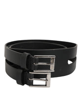 Dolce & Gabbana Black Double Strap Leather Silver Buckle Belt - 90 cm / 36 Inches - Belts