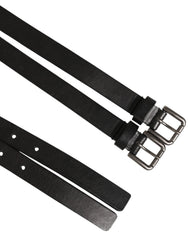 Dolce & Gabbana Black Double Strap Leather Silver Buckle Belt - 90 cm / 36 Inches - Belts
