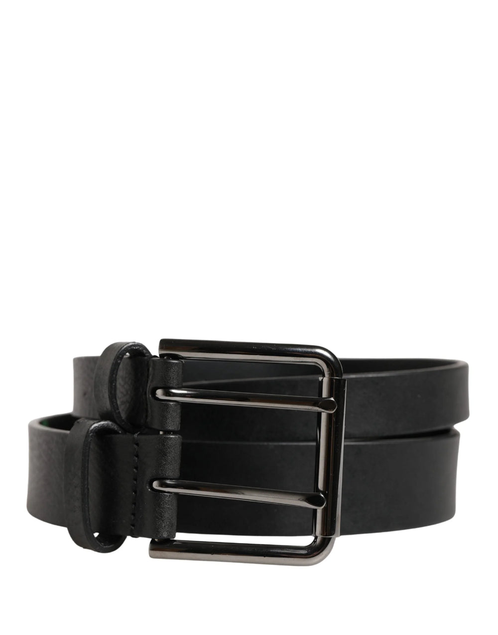 Dolce & Gabbana Black Double Strap Leather Silver Buckle Belt - 90 cm / 36 Inches