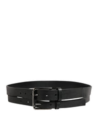 Dolce & Gabbana Black Double Strap Leather Silver Buckle Belt - 90 cm / 36 Inches
