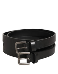 Dolce & Gabbana Black Double Strap Leather Silver Buckle Belt - 90 cm / 36 Inches - Belts