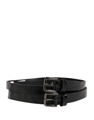 Dolce & Gabbana Black Double Strap Leather Silver Buckle Belt - 90 cm / 36 Inches
