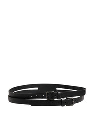 Dolce & Gabbana Black Double Strap Leather Silver Buckle Belt - 90 cm / 36 Inches