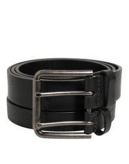 Dolce & Gabbana Black Double Strap Leather Silver Buckle Belt - Belts