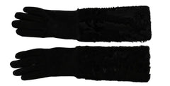 Dolce & Gabbana Black Elbow Length Mitten Suede Fur Gloves - 7.5|S - Gloves & Mittens