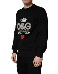 Dolce & Gabbana Black Embellished Cotton Sweatshirt Sweater