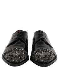 Side profile of Dolce & Gabbana men's black formal Derbies showcasing the elegant curve and crystal-encrusted heel.