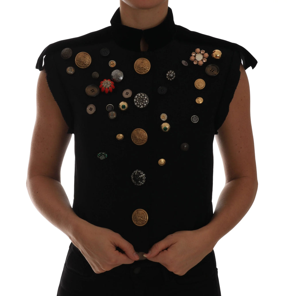 Dolce & Gabbana Black Embellished Floral Military Jacket Vest - IT40|S - Vests