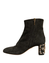 Dolce & Gabbana Black Embellished Heel Ankle Boots Shoes - EU39/US8.5