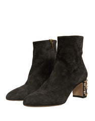 Dolce & Gabbana Black Embellished Heel Ankle Boots Shoes - EU39/US8.5