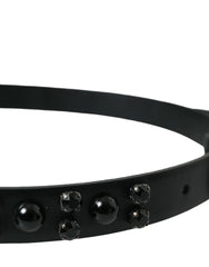Dolce & Gabbana Black Embellished Leather Engraved Buckle Belt - Belts
