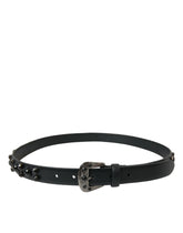 Dolce & Gabbana Black Embellished Leather Engraved Buckle Belt - Belts