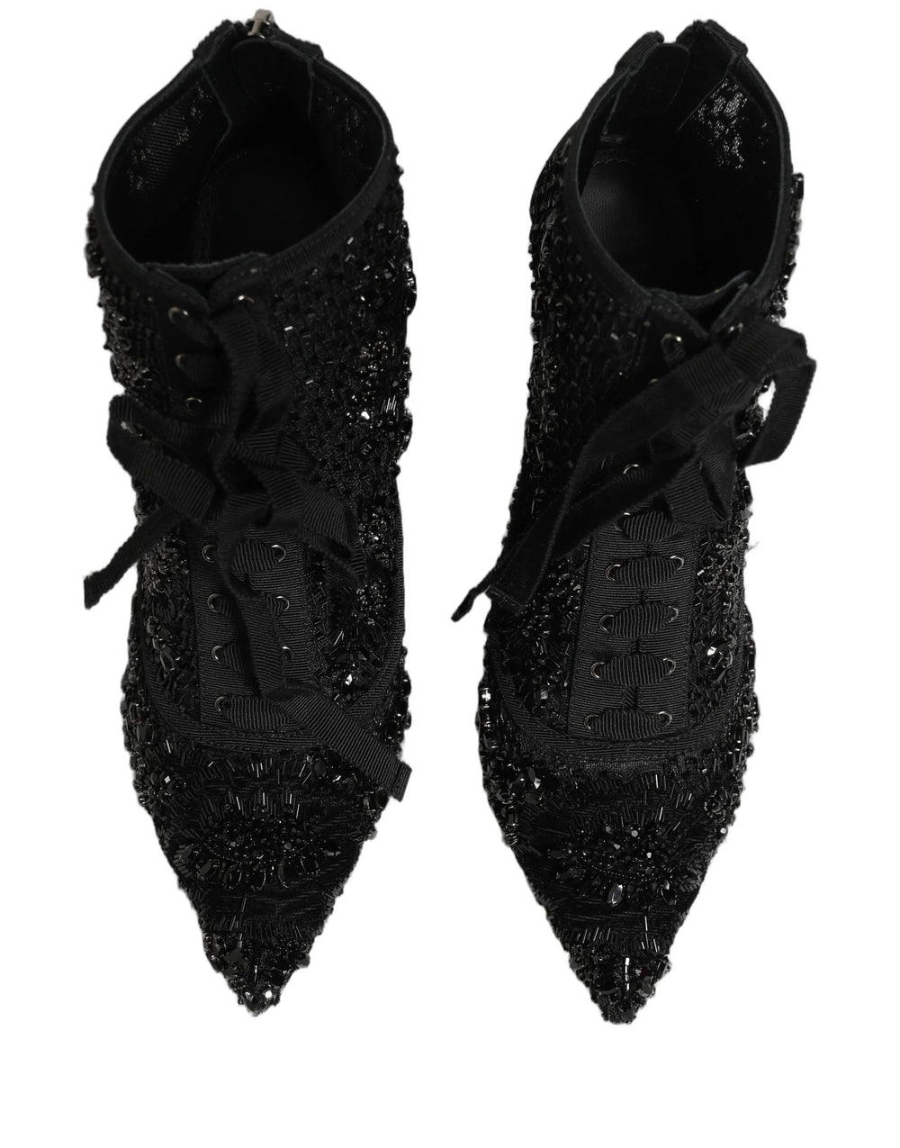 Dolce & Gabbana Black Embellished Mesh Ankle Boots Shoes - EU37.5/US7