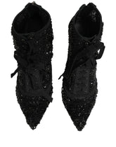 Dolce & Gabbana Black Embellished Mesh Ankle Boots Shoes - EU37.5/US7