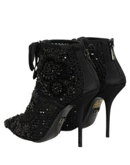 Dolce & Gabbana Black Embellished Mesh Ankle Boots Shoes - EU37.5/US7