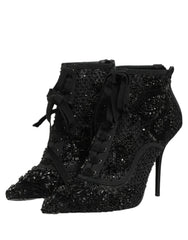Dolce & Gabbana Black Embellished Mesh Ankle Boots Shoes - EU37.5/US7