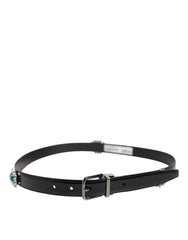 Dolce & Gabbana Black Embellished Metal Logo Buckle Belt - 90 cm / 36 Inches - Belts