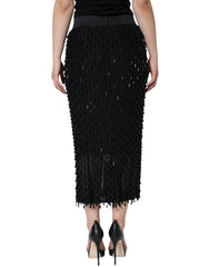 Dolce & Gabbana Black Embellished Pencil Cut Midi Skirt - IT44 | L - Skirts
