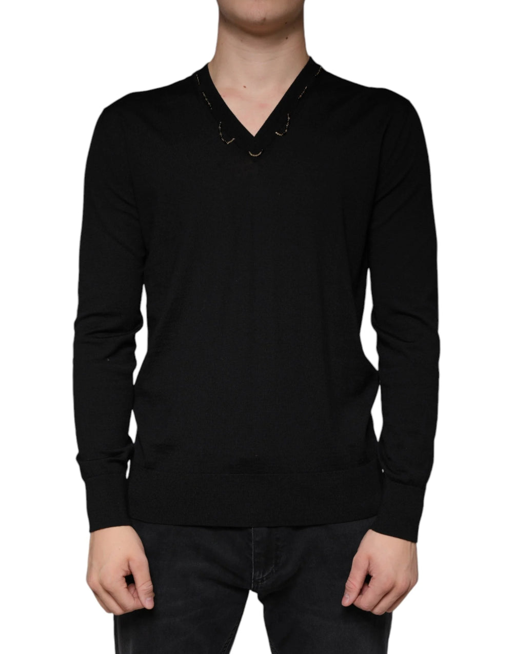 Dolce & Gabbana Black Embellished V-neck Pullover Sweater - IT42 | XS - Sweaters