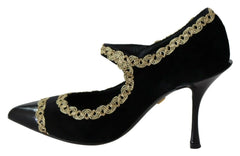 Dolce & Gabbana Black Embellished Velvet Mary Jane Pumps Shoes - EU35/US4.5 - Heels