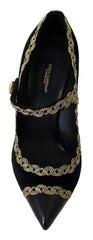 Dolce & Gabbana Black Embellished Velvet Mary Jane Pumps Shoes - EU35/US4.5 - Heels