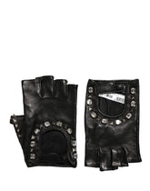 Dolce & Gabbana Black Embellished Wrist Length Mitten Women Gloves - 9 | M