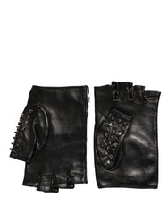 Dolce & Gabbana Black Embellished Wrist Length Mitten Women Gloves - 9 | M