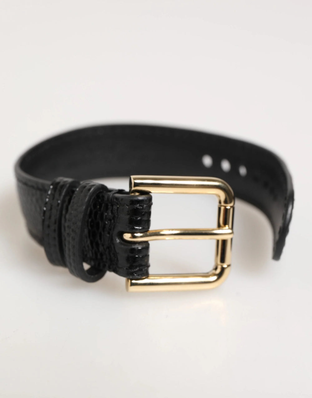 Dolce & Gabbana Black Embossed Leather Gold Buckle Belt Strap Bracelet - Belts