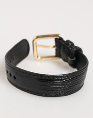 Dolce & Gabbana Black Embossed Leather Gold Buckle Belt Strap Bracelet - Belts
