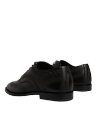 Dolce & Gabbana Black Embroidered Classic Leather Derby Dress Shoes - EU40/US7