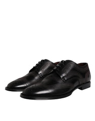 Dolce & Gabbana Black Embroidered Classic Leather Derby Dress Shoes - EU41/US8