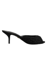 Dolce & Gabbana Black Embroidered Slip On Heels Slides Shoes